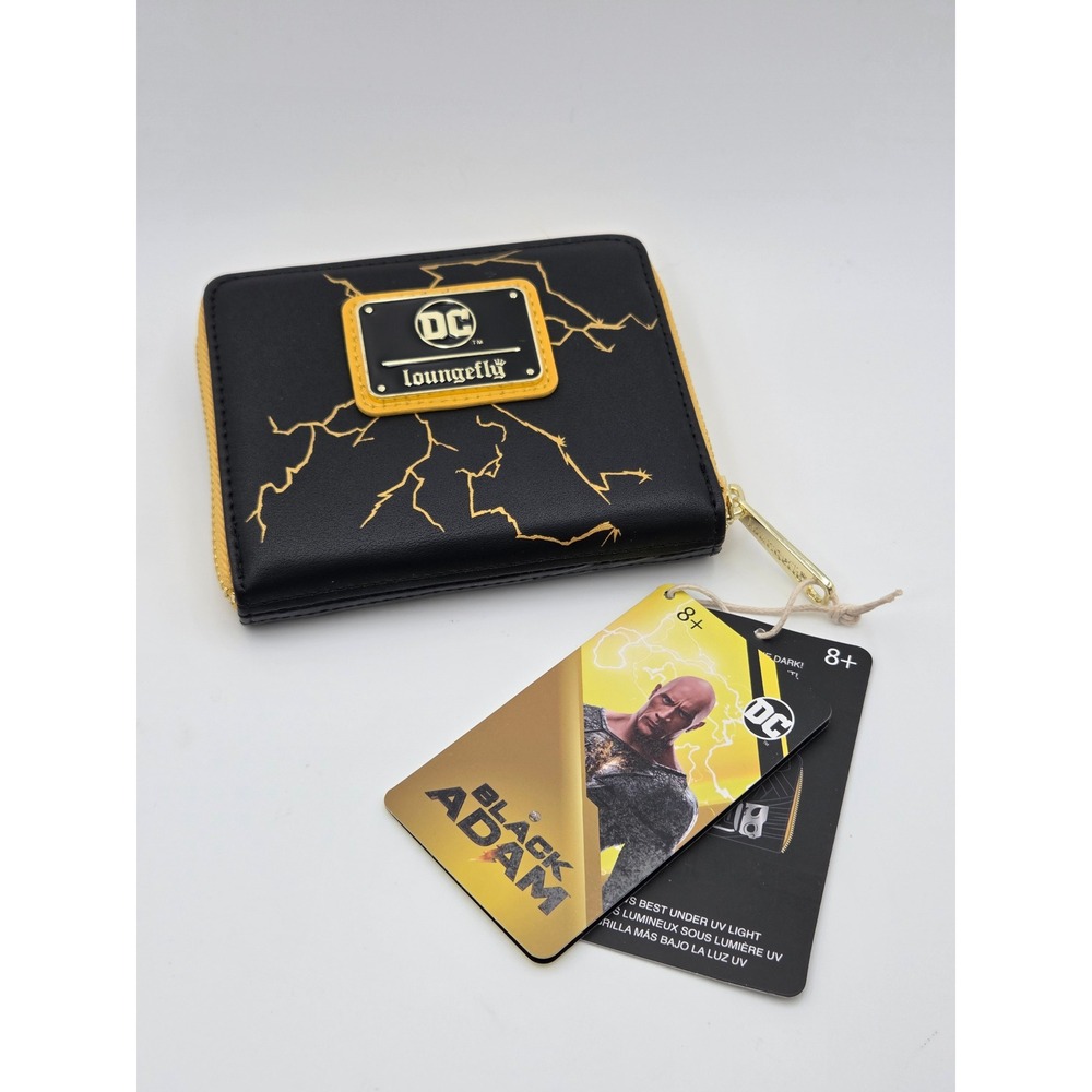 Loungefly DC Black Adam Cosplay Zip Around Wallet Black Gold Lightning DCWA0042